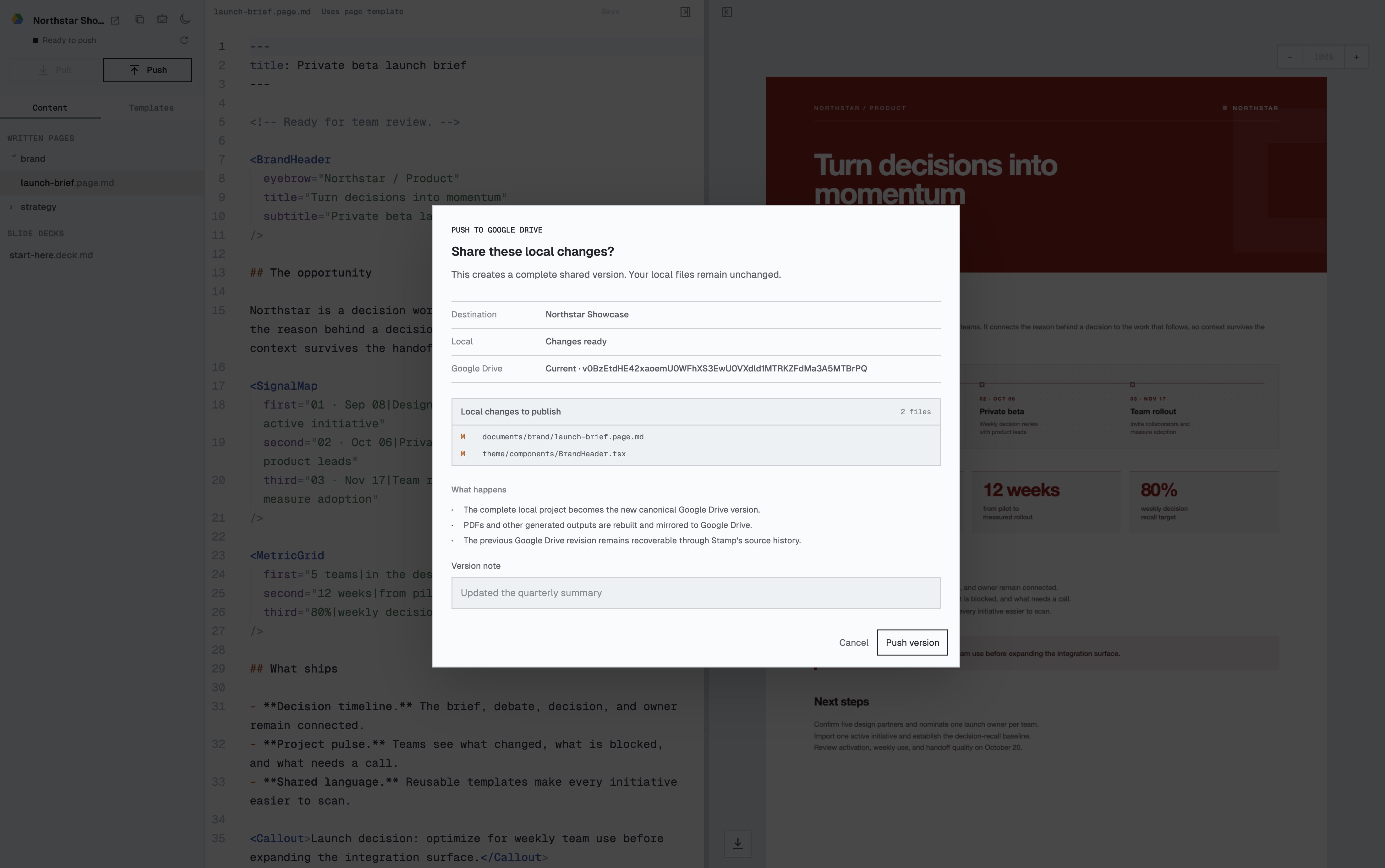 Stamp Studio Push dialog